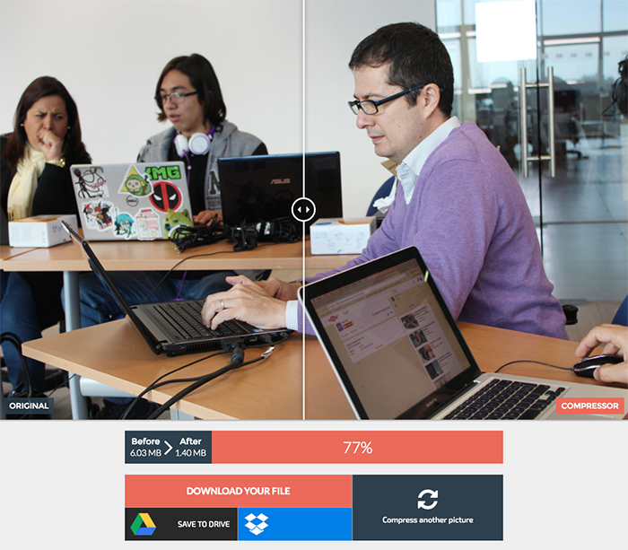 Compressor, sitio web en línea para reducir el tamaño de las imágenes